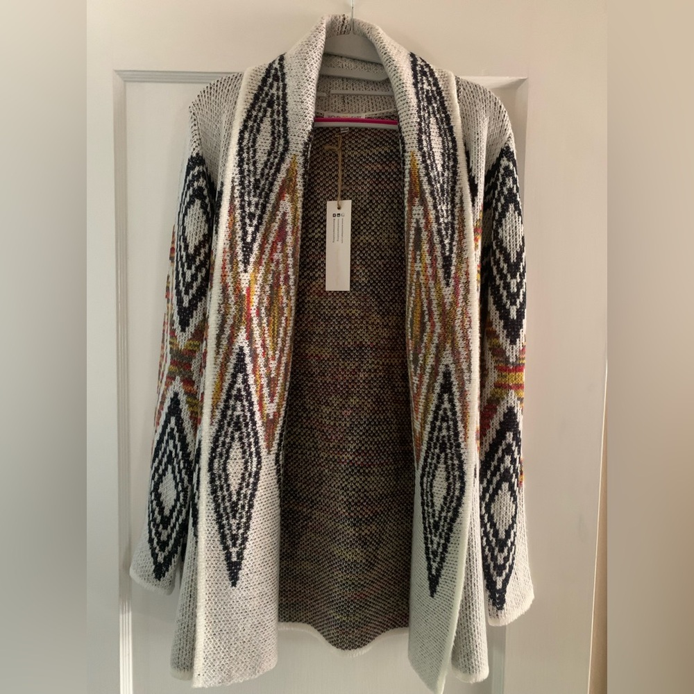 Woven Heart Aztec Open Front Cardigan - Small